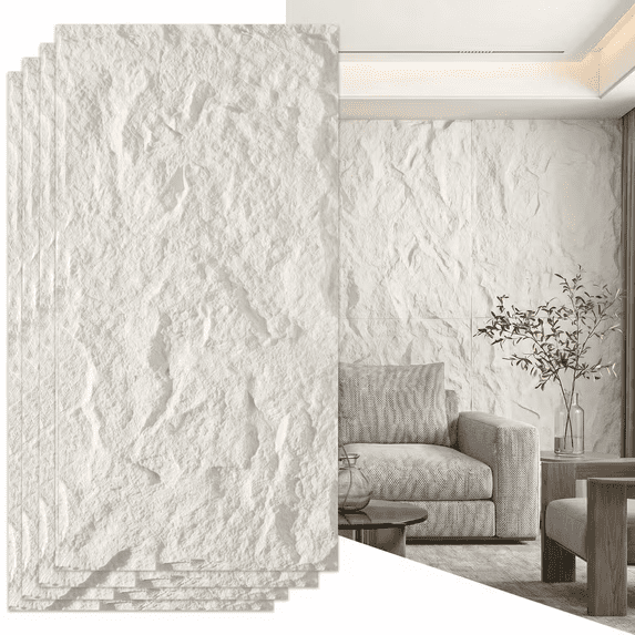 MQHOOB 3D imitation stone wall board, 4 PCS PU wall board for interior wall decoration, 47.2 x 23.6Cement texture wall panel.For household and office
