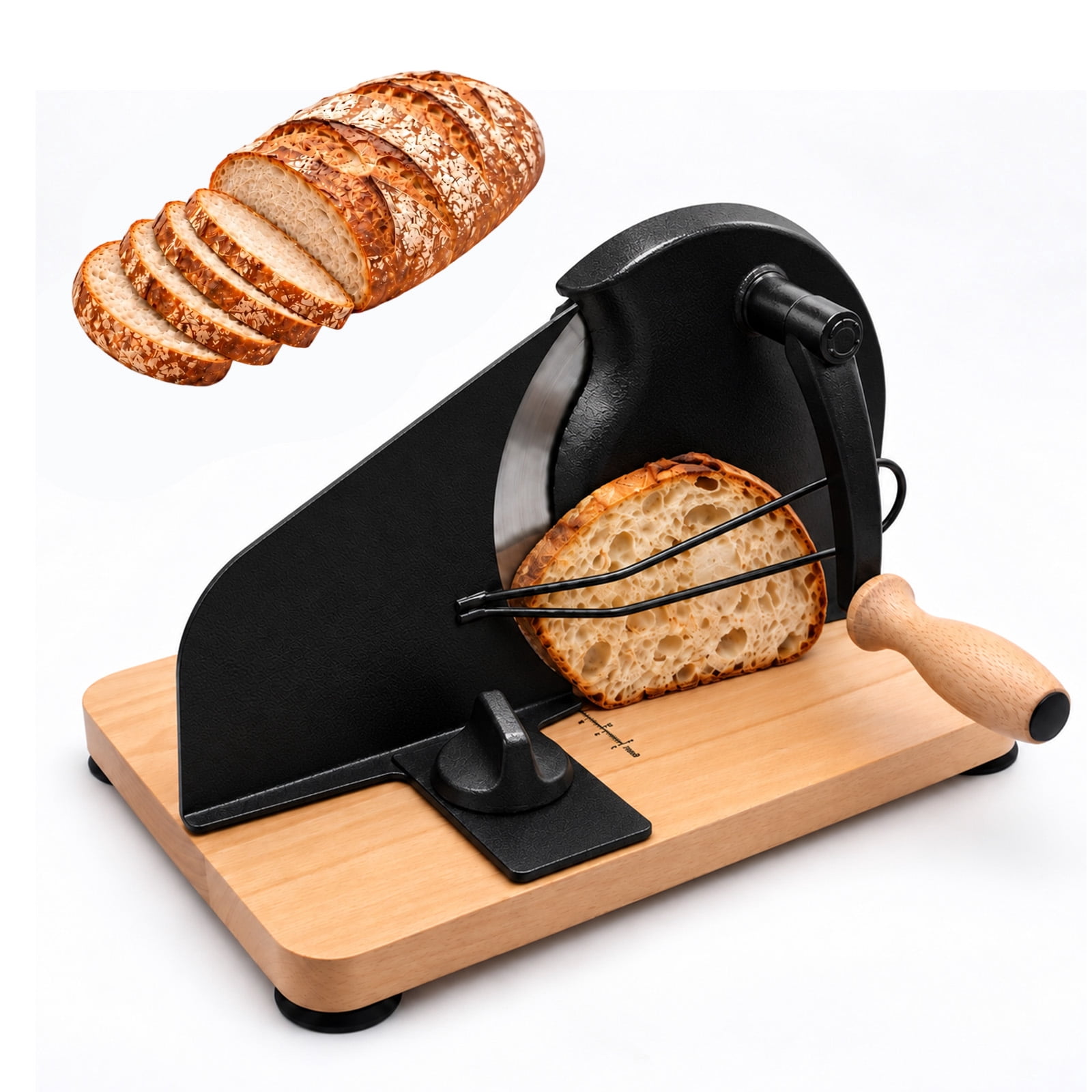 MQHOOB Hand Crank Loaf Slicer, Manual Adjustable Thickness Bread Cutter ...