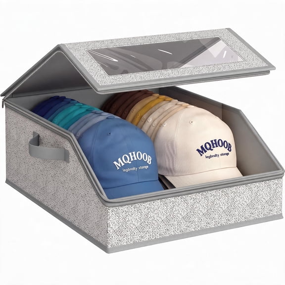 MQHOOB Hat Storage for Baseball Caps, 24 Cap Capacity Stackable Dustproof Cardboard Organizer with Clear Window & 2 Handles for Closet Home Travel