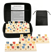 MQHOOB Rummy Cube 4 Player Edition with 4 Wooden Racks, 106 Large Number Tiles & Zippered Travel Case, Classic Board Game for Family and Adults