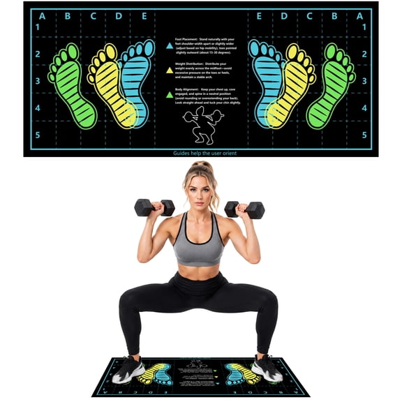 MQHOOB squat mat with foot position，30'' × 13.8'' Exercise Pad,  4mm Thickness Squat Mat Foot Positioning,Thick Workout Mat for Squats, Leg and Abdominal Training，Ideal Home Fitness Enthusiasts