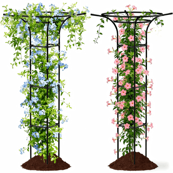 MQHUAYU 2-Pack Mushroom Top Trellis for Climbing Plants, Round Garden Arches with 4 Legs, Sturdy Metal Plant Supports for Cucumbers, Peas, Beans, Roses, Rust-Proof Black