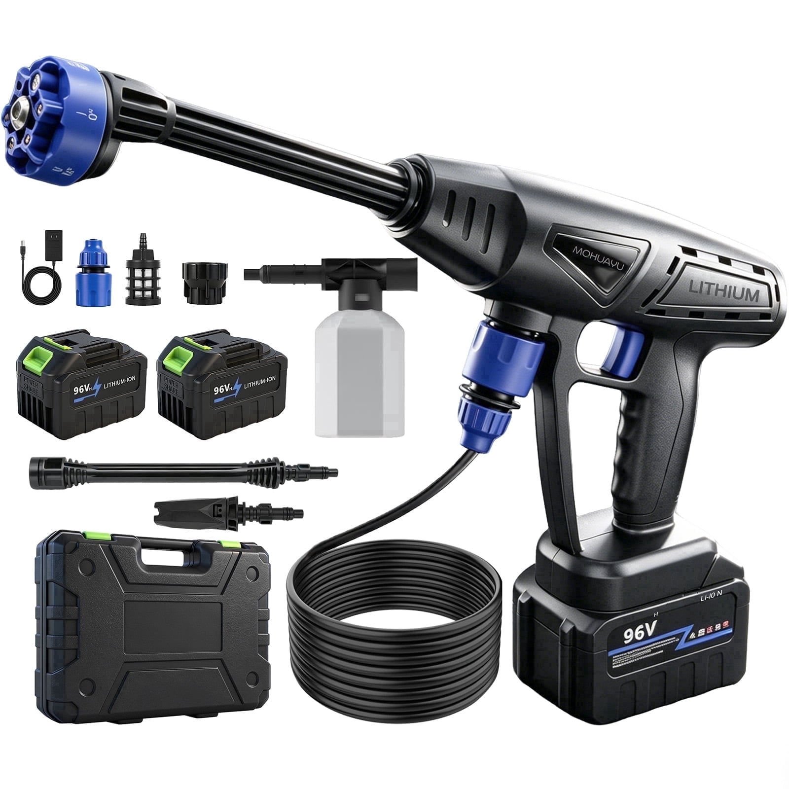 MQHUAYU 1000PSI Cordless Pressure Washer, Adjustable 6-in-1 & Turbo Nozzle Portable Handheld Electric Power Washer with 16.4ft Hose for Car, Home, Patios