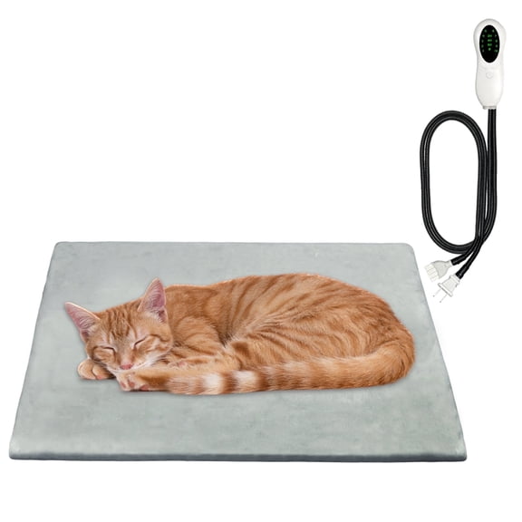 MQAAUP Upgraded Pet Heating Pad, Detachable Chew-Proof Cord, 10 Temp Levels & 4 Timer Settings, Waterproof Flame Retardant Electric Heated Mat for Indoor Dogs Cats(17.8*19.7IN)