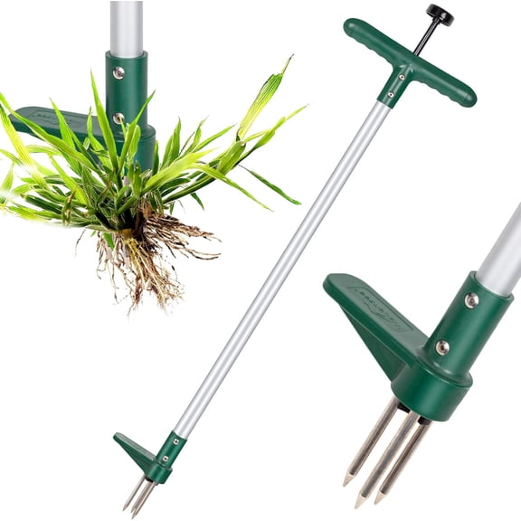 MQHUAYU Weed Puller Stand Up Weeder Hand Tool Long Handle Garden Weeding Tool with 3 Claws, Hand Weed Hound Weed Puller for Dandelion, Standup Weed Root Pulling Tool and Picker, Grabber