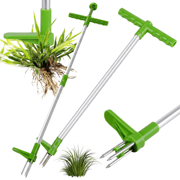 MQHUAYU Weed Puller with 3 Claws, Stainless Steel Long Handle Stand Up Weeder for Dandelion
