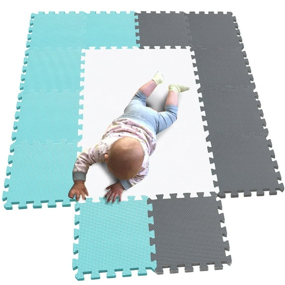 MQIAOHAM 18pcs (30×30×1CM/11.81×11.81×0.39inch per piece) children puzzle play mat squares foam tiles baby mats for floor childrens soft girl playmat boy interlocking carpet W301018-101108112