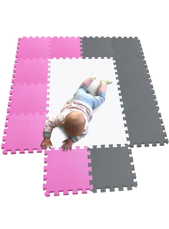 MQIAOHAM 18pcs (30×30×1CM/11.81×11.81×0.39inch per piece) children puzzle play mat squares foam tiles baby mats for floor childrens soft girl playmat boy interlocking carpet W301018-101103112