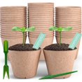 thumbnail image 1 of 100 Pcs 4” Peat Pots with 100 Pcs Plant Labels, Biodegradable Pots for Seedlings with Drainage Holes, 2 Transplant Tools, MQINGHOS Garden Plant Nursery Pots Seed Starting Trays, 1 of 7