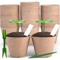 thumbnail image 1 of 50 Pcs 4” Peat Pots with 50 Pcs Plant Labels, Biodegradable Pots for Seedlings with Drainage Holes, 2 Transplant Tools, MQINGHOS Garden Plant Nursery Pots Seed Starting Trays, 1 of 7