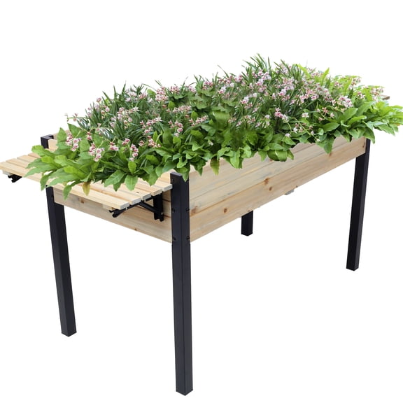 MQINGHOS Planters for Outdoor Plants with Folding Storage Shelf, Wood Rectangular Garden Planter Box Raised Bed for Growing Fresh Herbs, Vegetables, Flowers Great for Outdoor Patio, Balcony