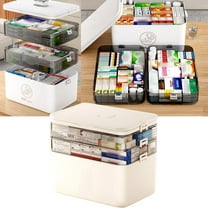 MQKT 3-Tier Medicine Storage Box, Empty Family Emergencies First Aid Kit Container, Portable Plastic Medicine Storage Organizer Holder Multipurpose Box with Handle for Home, Travel,1PC,Beige,Plastic