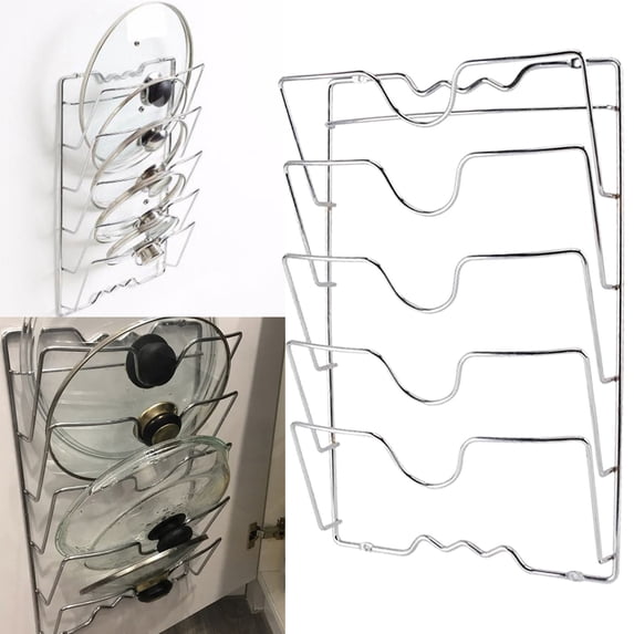 MQKT Pot Lid Organizer Rack, 6-Tier Pots and Pans Lid Holder Organizer inside Cabinet or Wall/Door for Kitchen Storage,1PC,Silver,Aluminum Alloy