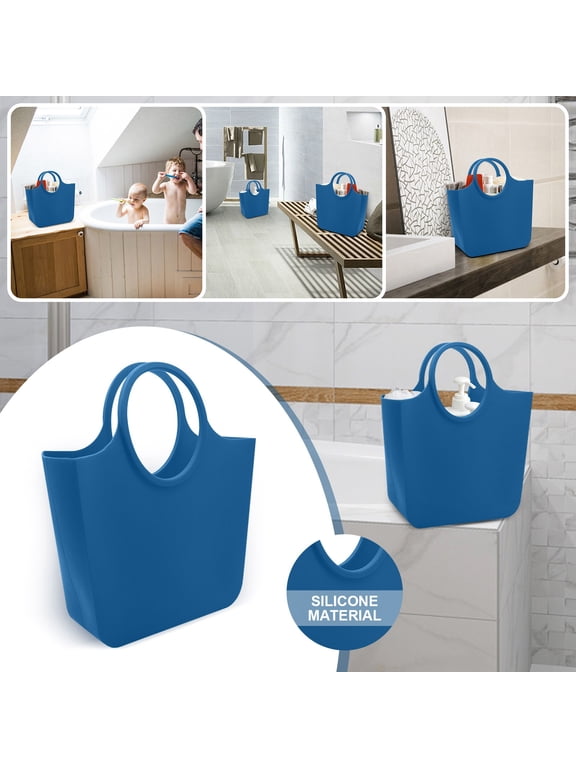 Rubber Tote Bag Small Beach Bag Waterproof Travel Bags Washable Tote Portable Open Handbag for Sports Beach Boat Outdoor,1PC,Blue,Silica Gel