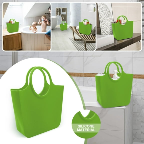 MQKT Rubber Tote Bag Small Beach Bag Waterproof Travel Bags Washable Tote Portable Open Handbag for Sports Beach Boat Outdoor,1PC,Green,Silica Gel