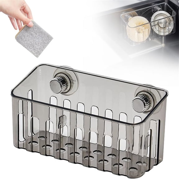 MQKT Sponge Holder for Kitchen Sink with Suction Cups & Adhesive Hook, In-sink Sponge Holder, Wall Hanging Sink Caddy Organizer Rack - Sponge, Dish Cloth, Brush, Scrubber ,1PC,Clear,Plastic