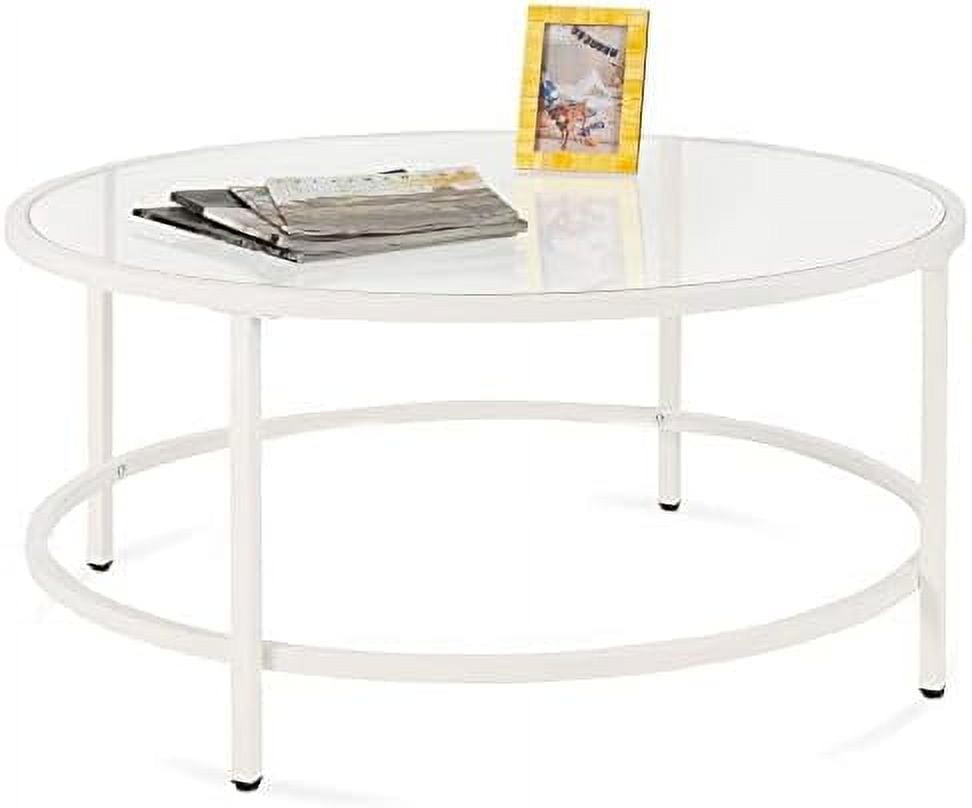 Elegance Round 39" Tempered Glass Metal Coffee Table with Satin Trim