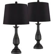 MQLIFEBOOM Ben Rustic Farmhouse Traditional Table Lamps 25" Tall  Dark Bronze Metal Candlestick Black Faux Silk Drum Shade for Bedroom Living Room House Bedside Nightstand Office