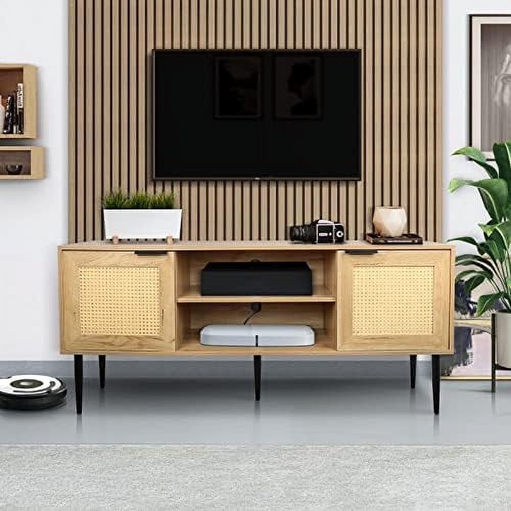 MQLIFEBOOM Rattan TV Stand Mid Century Media Console with Storages and