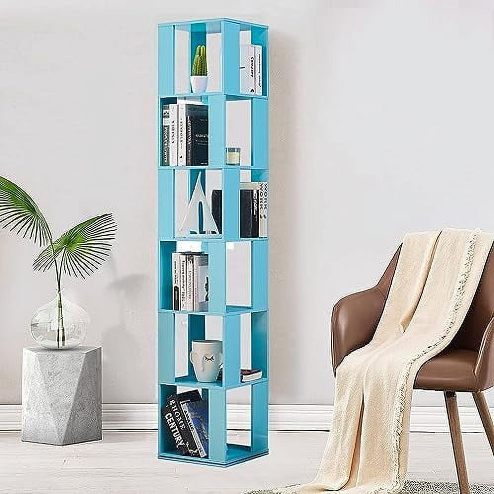 DIKTESSCW Rotating Bookshelf 6 Tier Floor Standing Revolving Bookcase