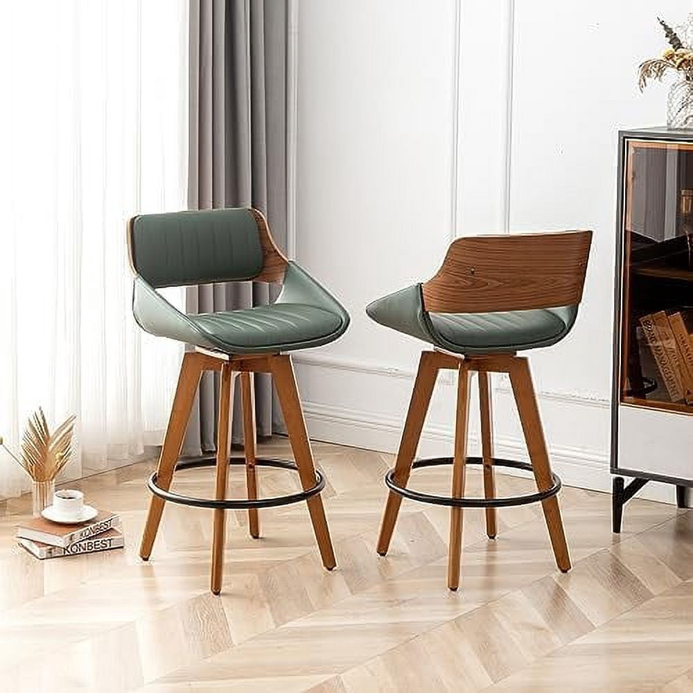 MQLIFEBOOM Swivel Stools Mid Century Modern Faux Leather Upholstered ...