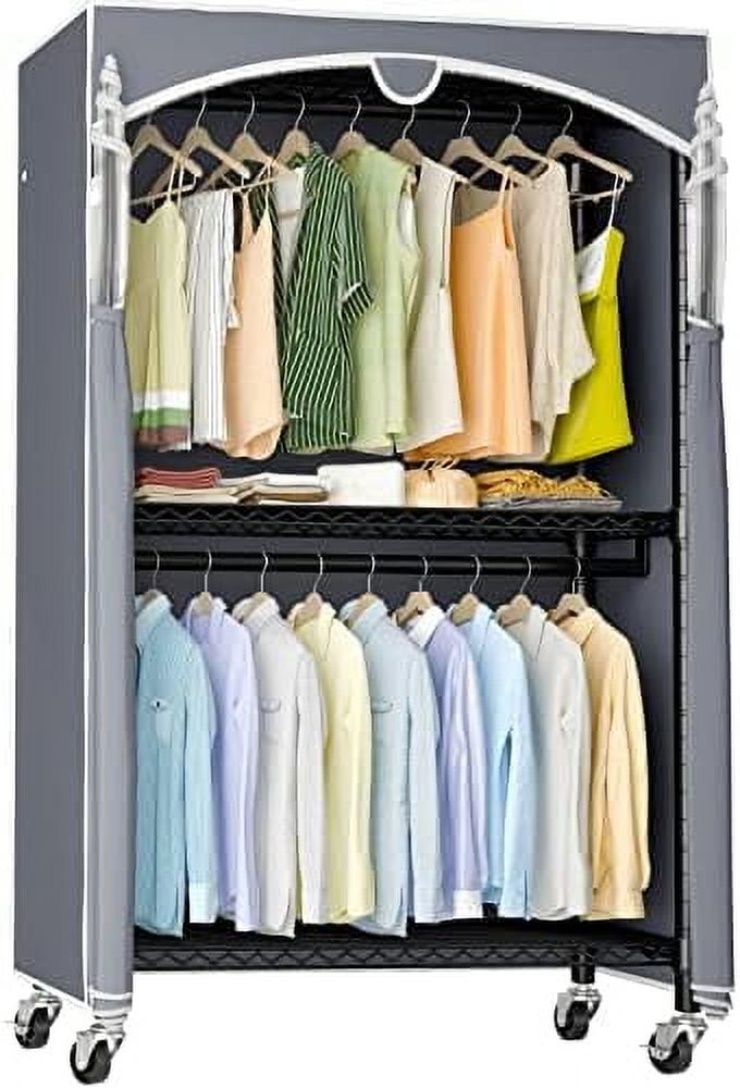 MQLIFEBOOM V12C Heavy Duty Rolling Garment Rack with Cover Clothing