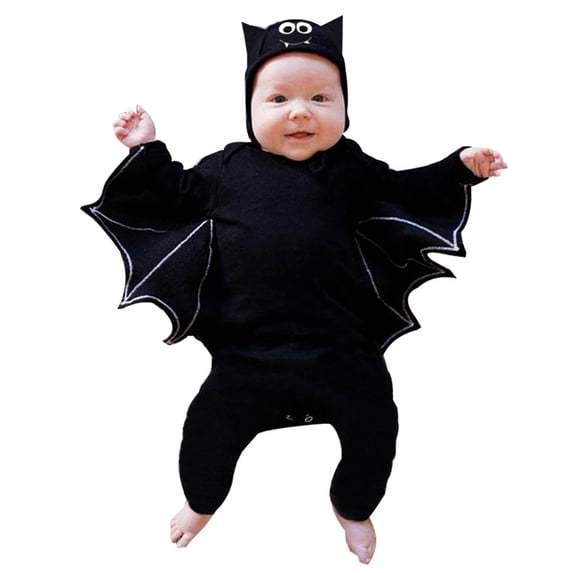 MQLKF Baby Bat My 1st Halloween Outfit Newborn Baby Boy Girl Black Bat Long Sleeve Romper Jumpsuit With Hats Casual Fashionable Toddler Jumpsuit Clothes