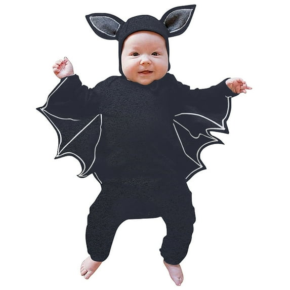 MQLKF Baby Bat My 1st Halloween Outfit Newborn Baby Boy Girl Black Bat Long Sleeve Romper Jumpsuit With Hats Casual Fashionable Toddler Jumpsuit Clothes