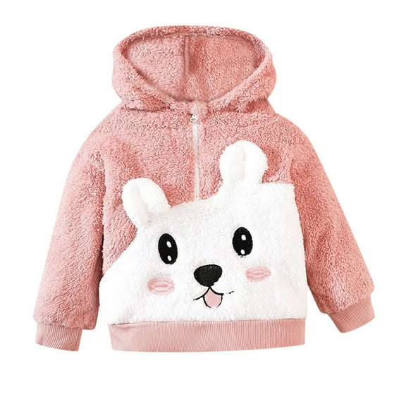 MQLKF Baby Girl Hooded Sweater Jacket Winter Warm Zipper Coat Tops Cute Cartoon Rabbit Hoodies Outwear Overcoat Beautiful Comfortable Girls T Shirts
