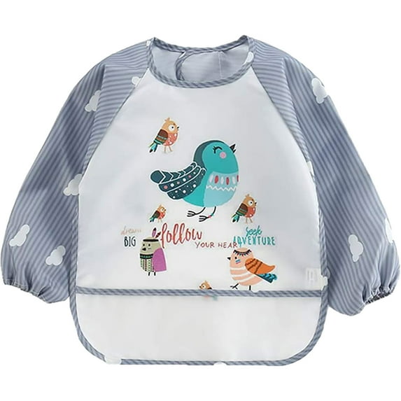 MQLKF Baby Waterproof Long-sleeved Striped Anti-wearing Cartoon Bib inverted gown Fashionable Children Toddler Clothes Set