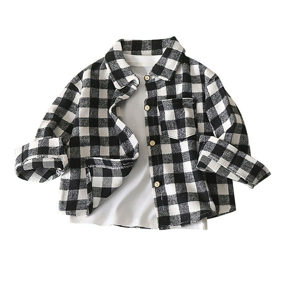 MQLKF Boys Girls Long Sleeve Flannel Plaid Shirt Button Down Shirts Fashion Leisure Baby Tops