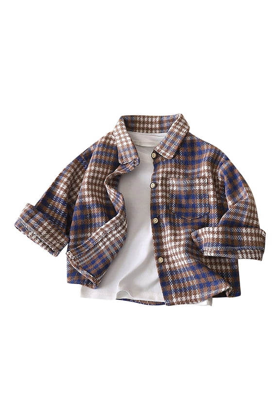 Boys Girls Long Sleeve Flannel Plaid Shirt Button Down Shirts Fashion Leisure Baby Tops