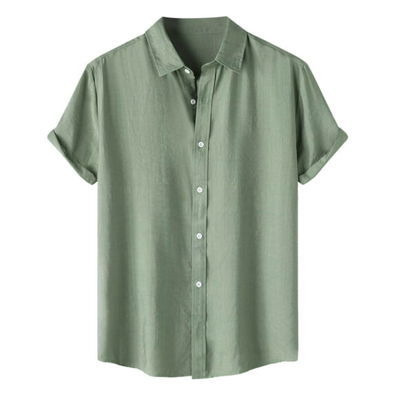 MQLKF Fashion Summer Men's Shirt Short Sleeve Solid Color Simple Style Lapel Shirt Fashionable Handsome Breathable Men's Shirt Top