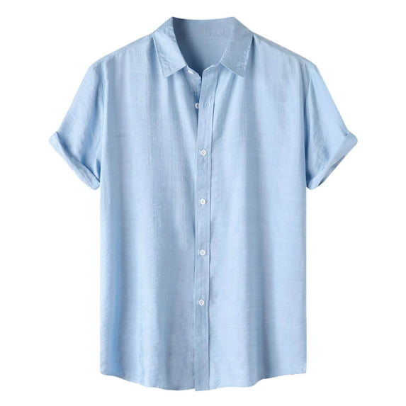 MQLKF Fashion Summer Men's Shirt Short Sleeve Solid Color Simple Style Lapel Shirt Leisure Fashionable Handsome Men's Shirt