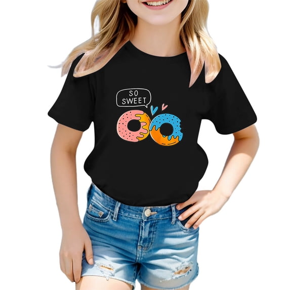 MQLKF Girls Cute Graphic Print Round Neck Short Sleeve Tee Summer Casual Fashionable Beautiful Comfortable Girls T Shirts