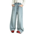 thumbnail image 1 of MQLKF Girls Fashion Cute Personality Pants Elastic Waist Wide Leg Jeans Casual Demin Pants With Pockets Cute Casual Loosw Girls And Boys Trousers, 1 of 9