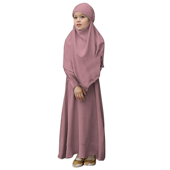 MQLKF Girls Round Neck Ruffled Solid Color Dress With Pattern Flounce Leisure Fashionable Baby Outerwear For Ramadan