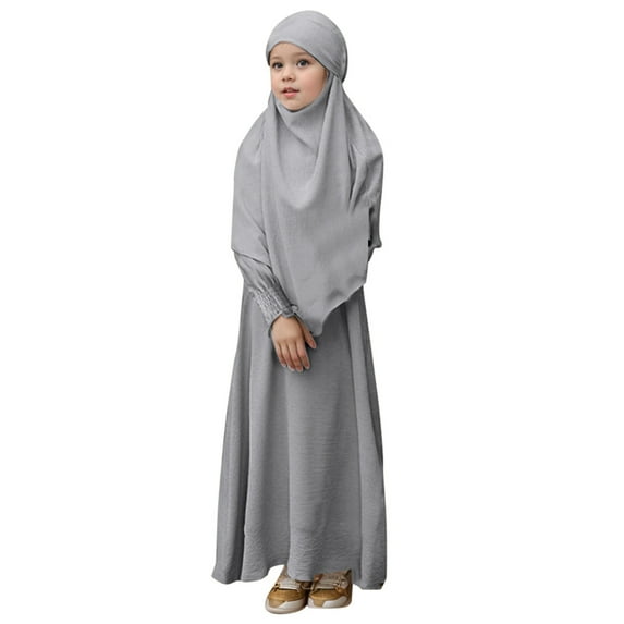 MQLKF Girls Round Neck Ruffled Solid Color Dress With Pattern Flounce Leisure Fashionable Baby Outerwear For Ramadan