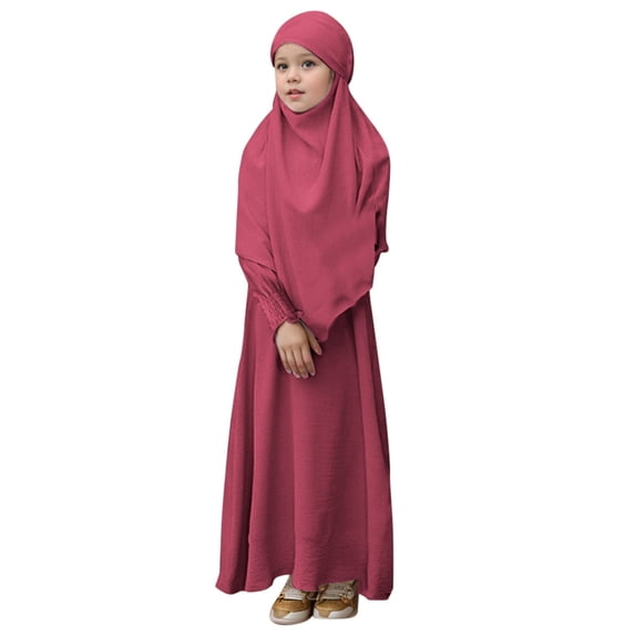 MQLKF Girls Round Neck Ruffled Solid Color Dress With Pattern Flounce Leisure Fashionable Baby Outerwear For Ramadan