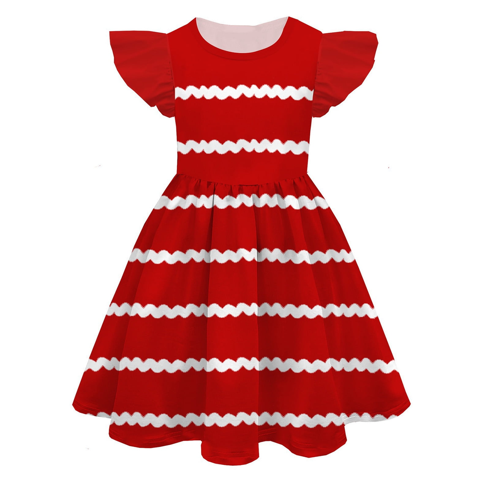 MQLKF Girls Summer Color 3D Print Cute Personality Princess Dress Fly