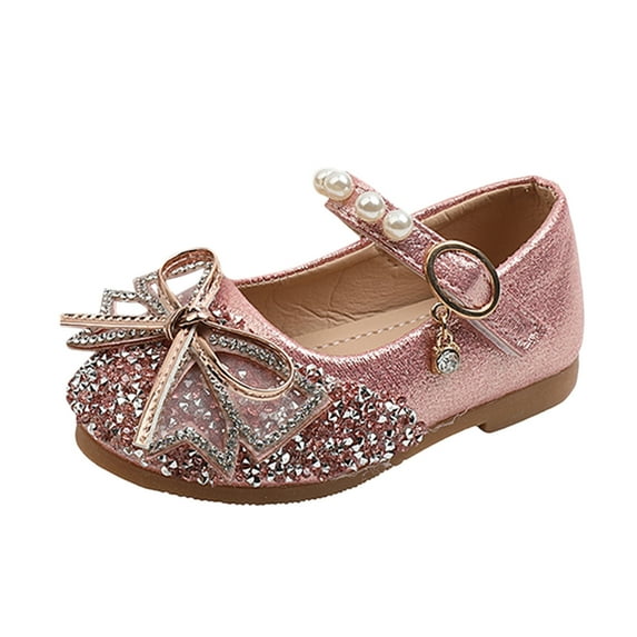 MQLKF Kids Baby Girls Pearl Bling Bowknot Single Princess Shoes Sandals Breathable Lightweight Outdoor Walking Girls Shoes