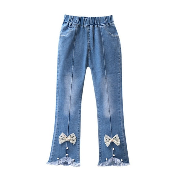 MQLKF Kids Toddlers Girls Casual Jeans Elastic Waist Denim Wide Leg Pants Toddler Trousers Fashionable Casual Girl Pants