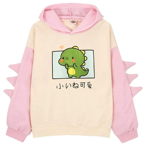 MQLKF Little Girls Dinosaur Hoodie Pullover Sweatshirt Cute Raglan Sleeve Splice Cartoon Hooded Winter Kids Casual Tops Stylish Cute Casual Girls Newborn Dailywear