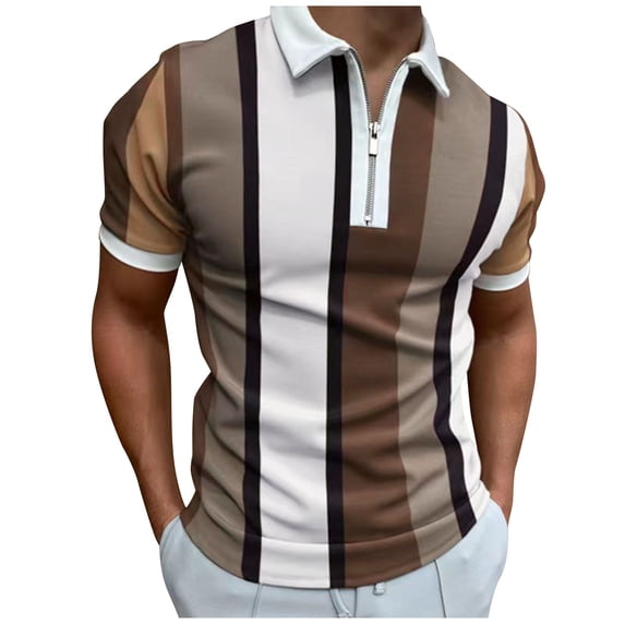 MQLKF Male Casual Summer Color Splice Print Blouse T Shirt Turn Down Collar Short Sleeve Tops T Shirt Breathable Comfortable Handsome Men's Polo Shirt