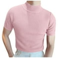 thumbnail image 1 of MQLKF Male Spring And Summer Knitted High Neck Short Sleeve Solid Color Pleated Round Neck Casual T Shirt Top Breathable Casual Soft Men's Clothes, 1 of 5