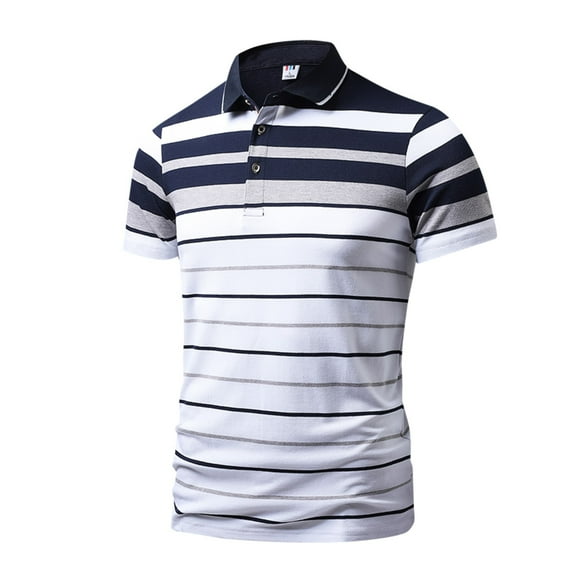 MQLKF Male Spring Summer Pure Cotton Short Sleeve Top Double Button Color Matching Lapel T Shirt Top Stylish Comfortable Breathable Handsome Men's Polo Shirt