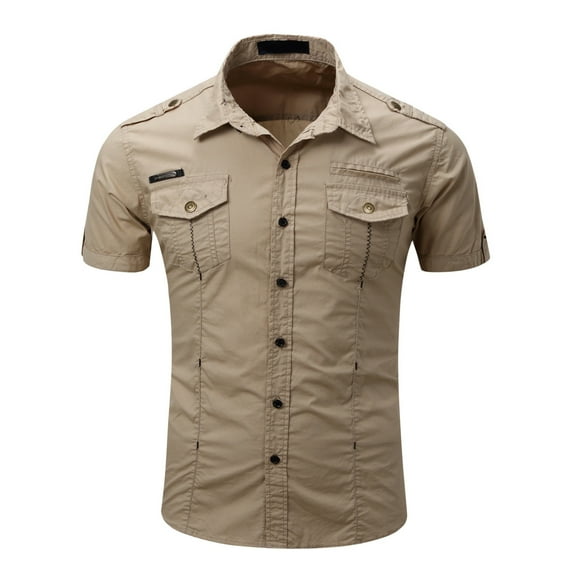 MQLKF Men Short Sleeved Shirt Outdoor Men's Large Size Cargo Shirt Fashionable Handsome Breathable Men's Shirt Top