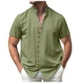 thumbnail image 1 of MQLKF Men Solid Color Retro Linen Button Up Cardigan Stand Up Short Sleeved Shirt And Casual Loose Fashion Top Leisure Fashionable Handsome Men's Shirt, 1 of 8