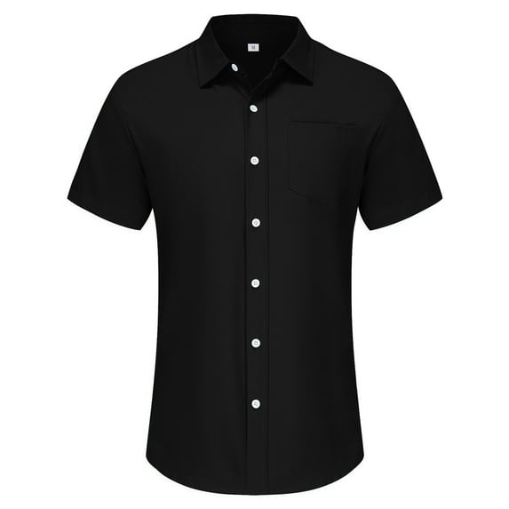 MQLKF Men's Button Sleeved Business Solid Color Casual Men's Imitation Cotton Linen Short Sleeved Lapel Men's Shirt Fashionable Handsome Breathable Men's Shirt Top