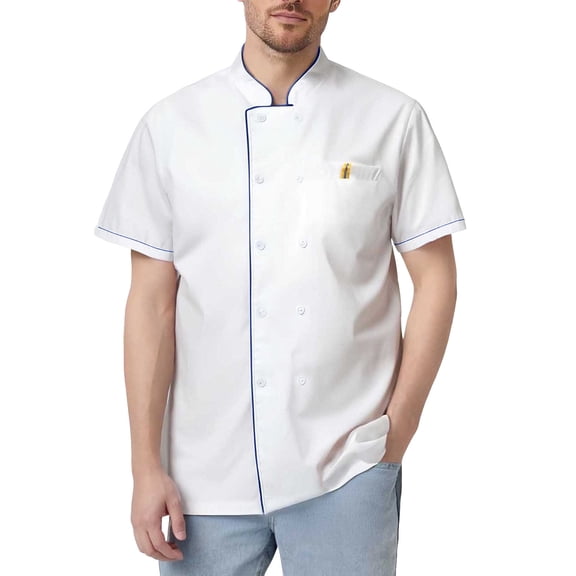 MQLKF Men's Catering Chef Workwear Chef Outfit Short Sleeve Top Cardigan Shirt Fashionable Breathable Men's Tops